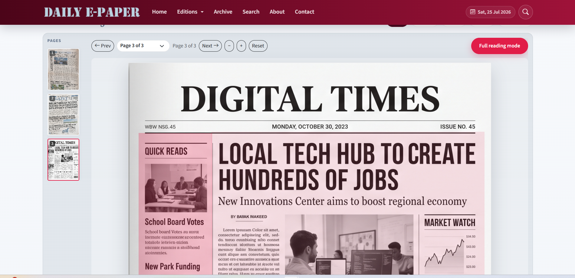Daily E-Paper CMS — Multi-Edition Digital Newspaper Platform screenshot