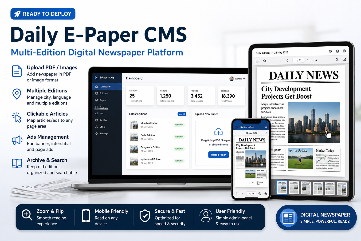 Daily E-Paper CMS — Multi-Edition Digital Newspaper Platform